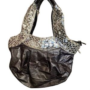 Elegant Grey/Pewter and Silver Sequined Trimmed Women's Bag